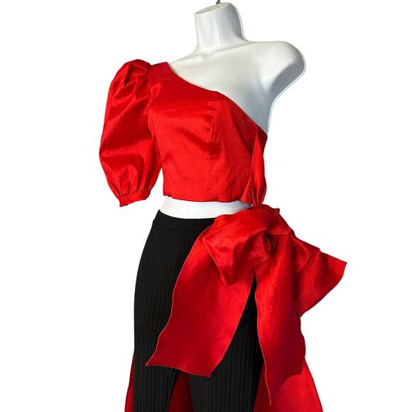 NBD Red One Shoulder Top XS Cocktail Puff One Shoulder Taffeta Monterey $188 NEW - Picture 10 of 13